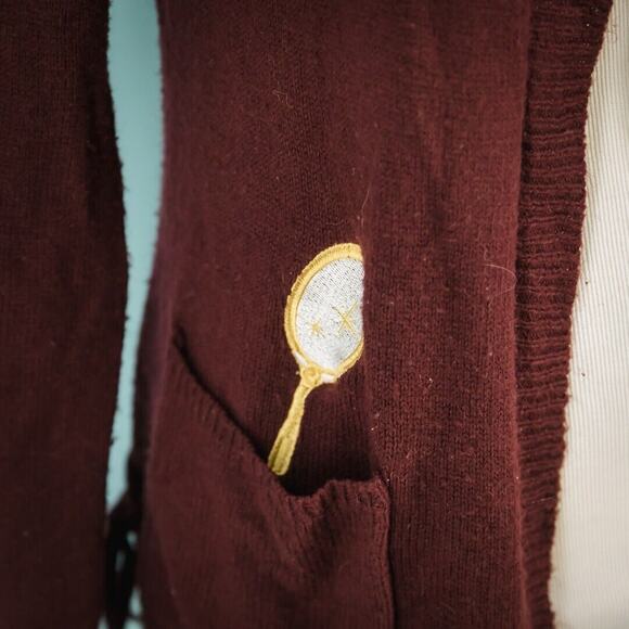 Disney Size Medium M Red Disney Princess Embroidered Patches Open Long Cardigan - Picture 4 of 10